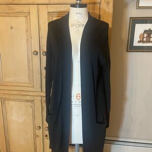 Autumn Cashmere Cotton  Black Open Front Long Cardigan